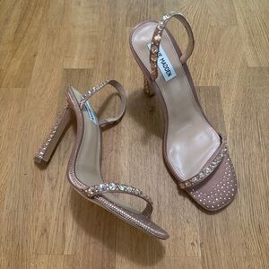 Steve Madden 11 Neeka Mauve Champagne Pink Jewel Embellished Sandal Heels